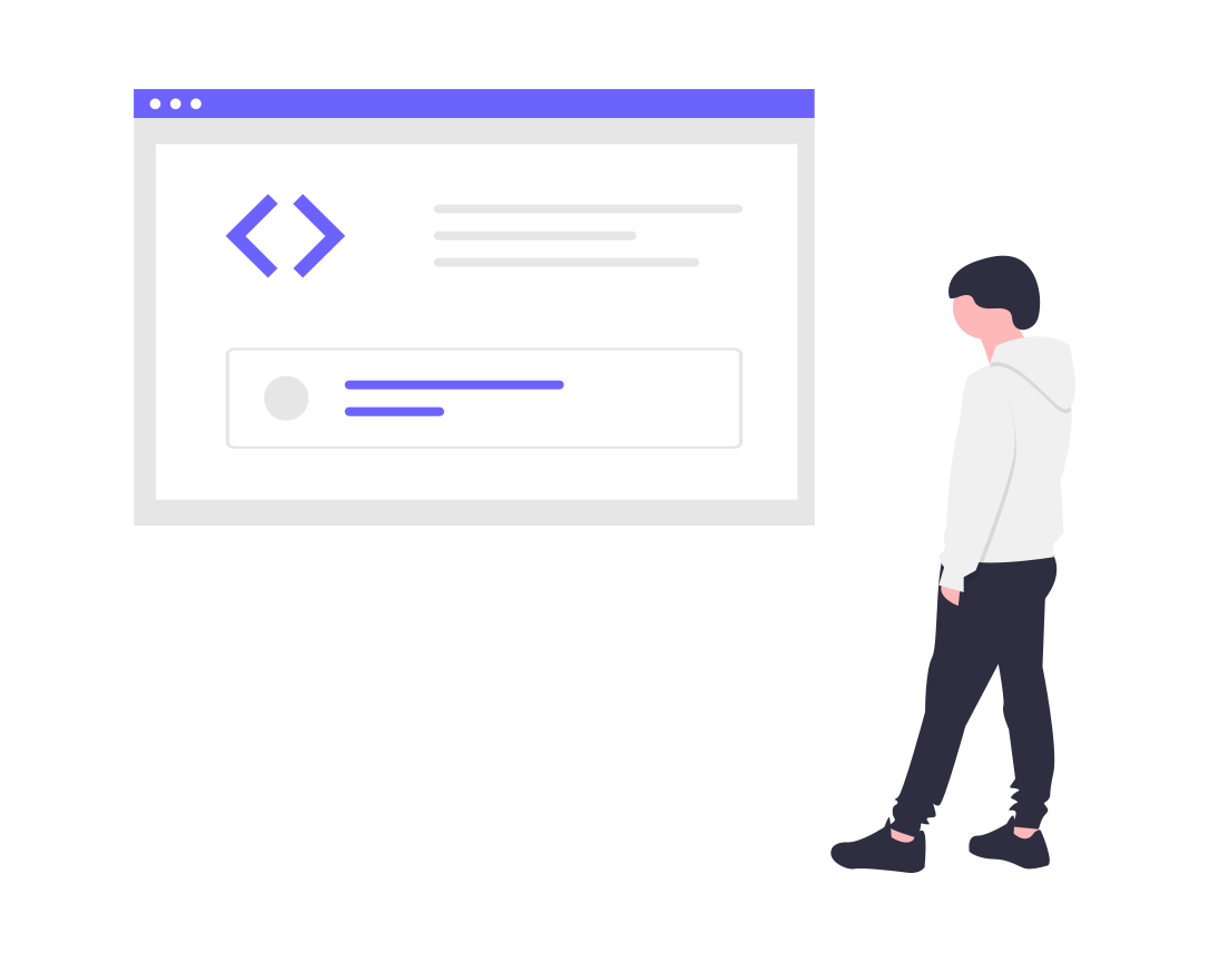 Graphic of person looking at page of code